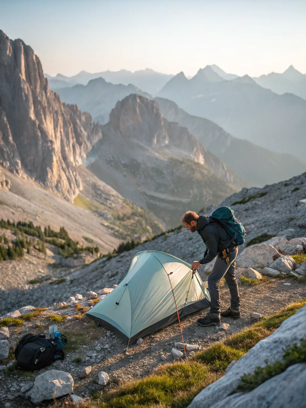 A close-up shot of a Canadian-designed tent pitched in a snowy mountain setting, emphasizing its weather resistance.